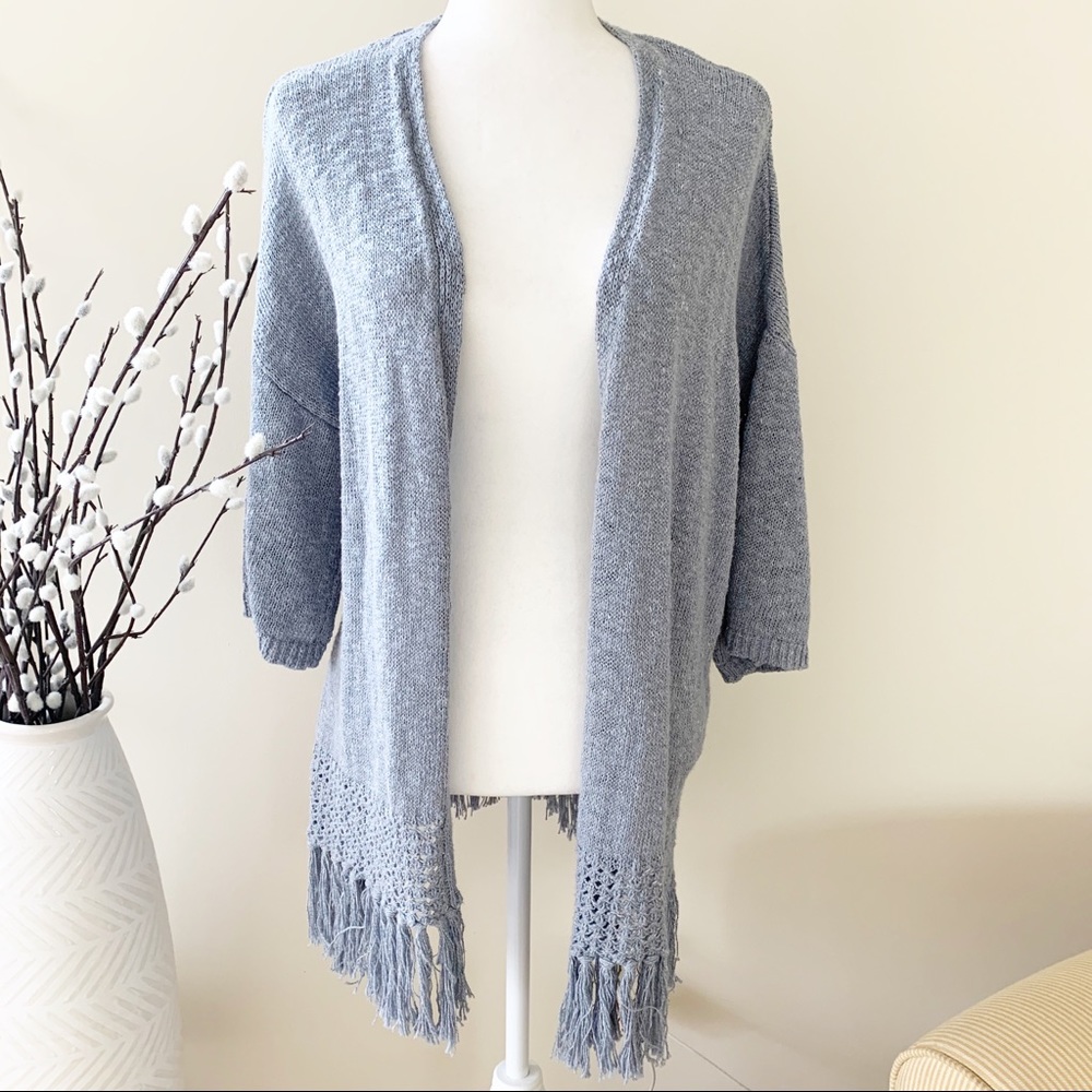 Loft Open Front Long Cardigan with Tassels
